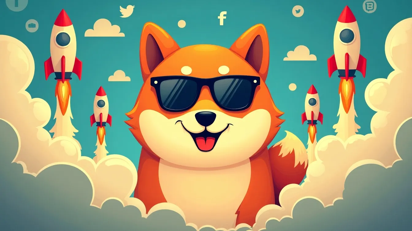 Shiba Inu with sunglasses and rocket ships